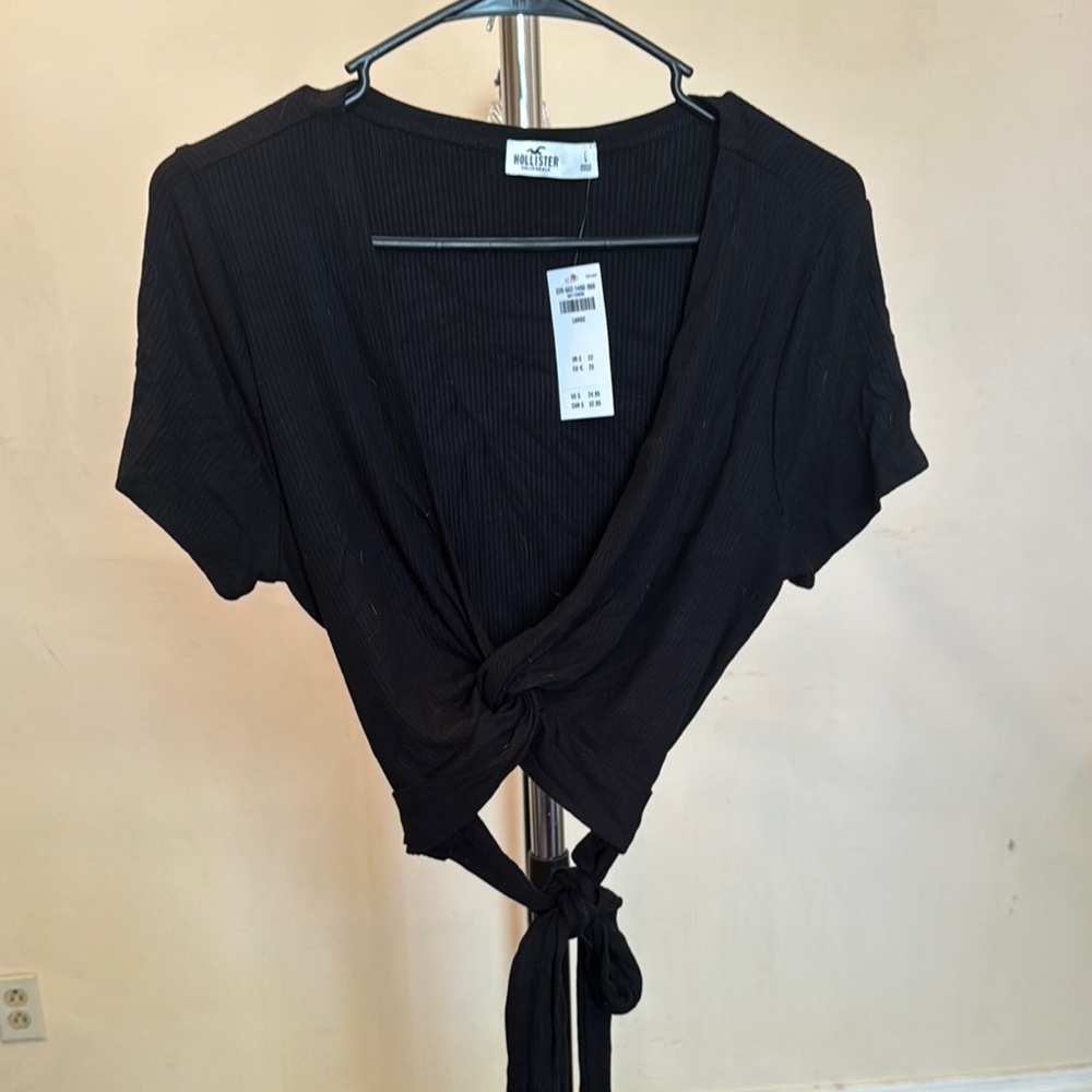 Motel Rocks Black Tie Front Crop Blouse